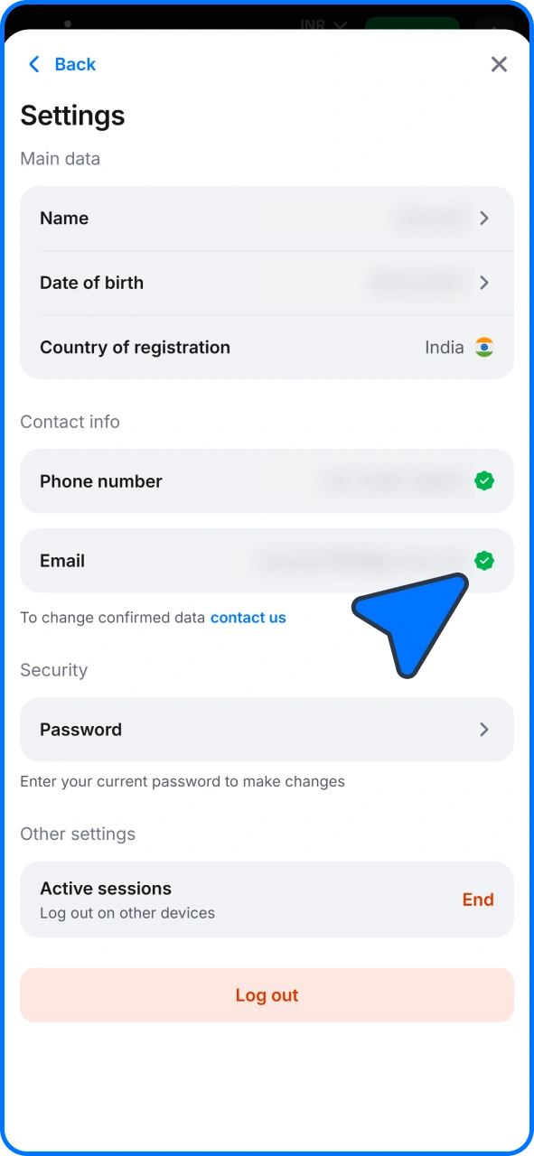 Fill your 1win profile and verify your contacts after registration.