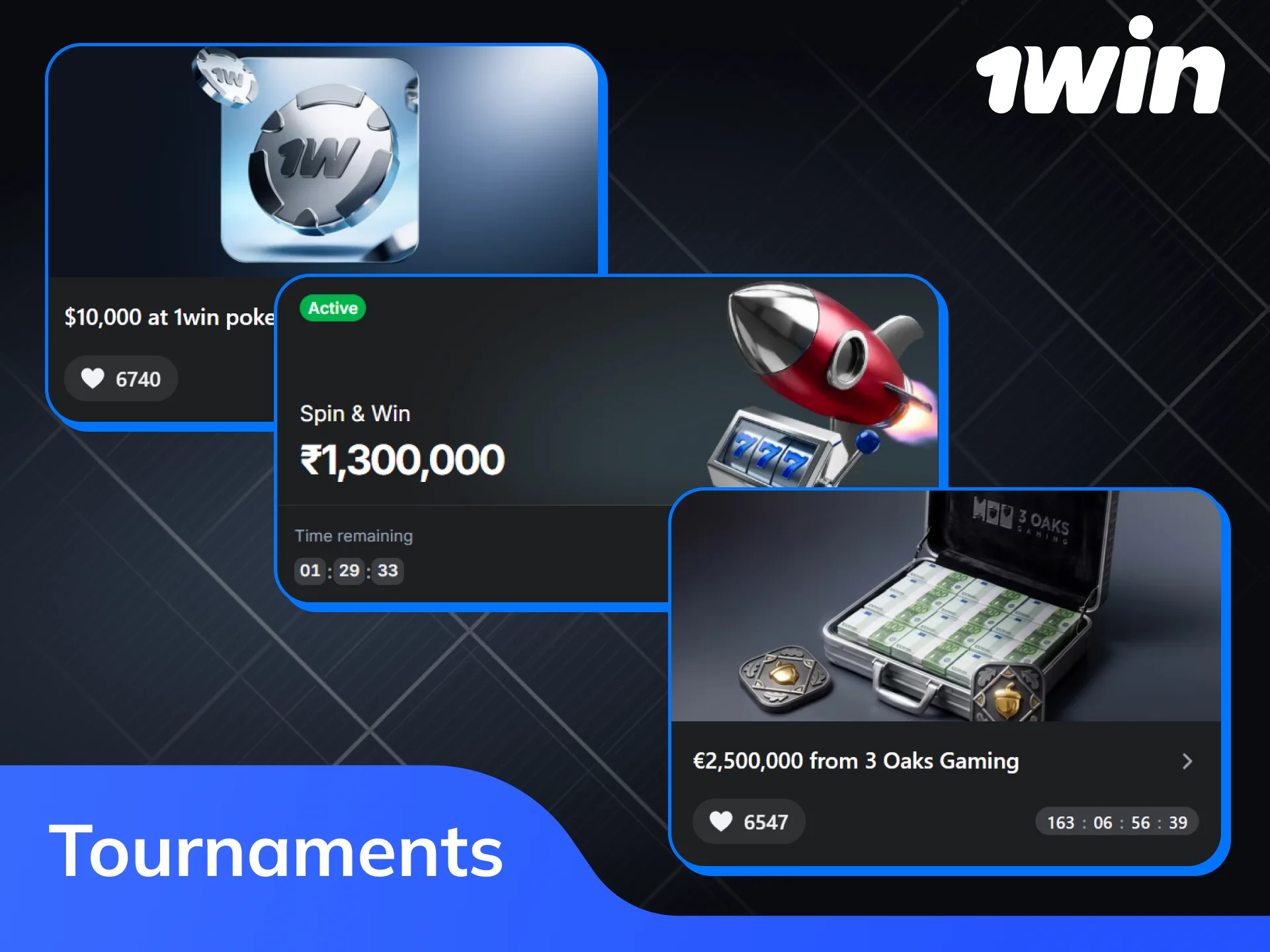 Register for competitive online tournaments on 1win and win prizes.