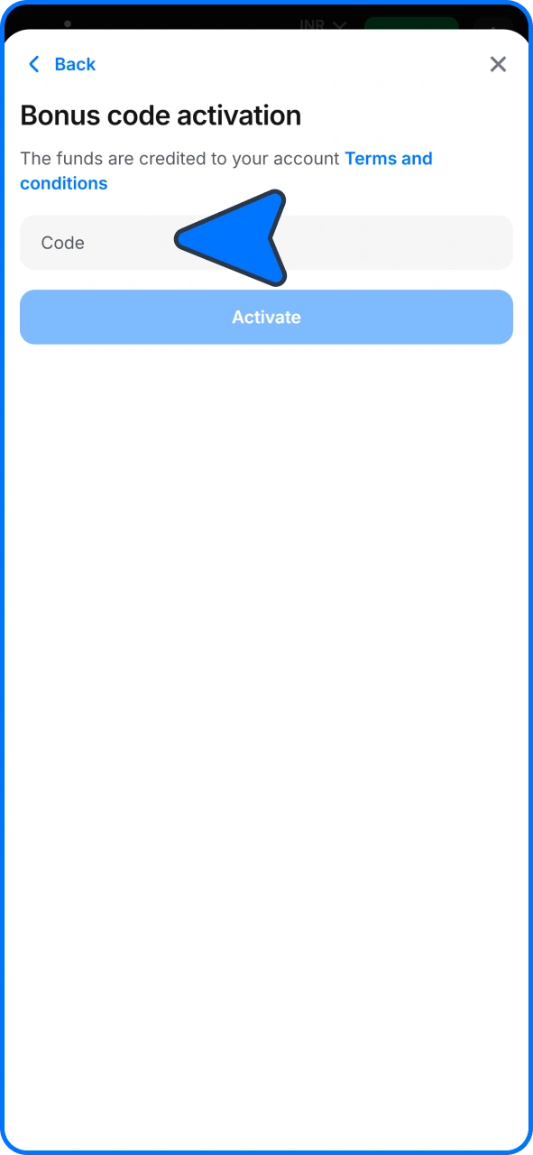 Enter the 1win bonus code